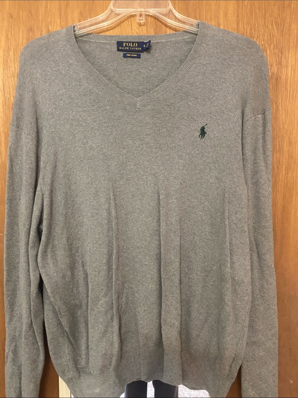 Ralph Lauren Gray V-Neck Sweater with Green Pony